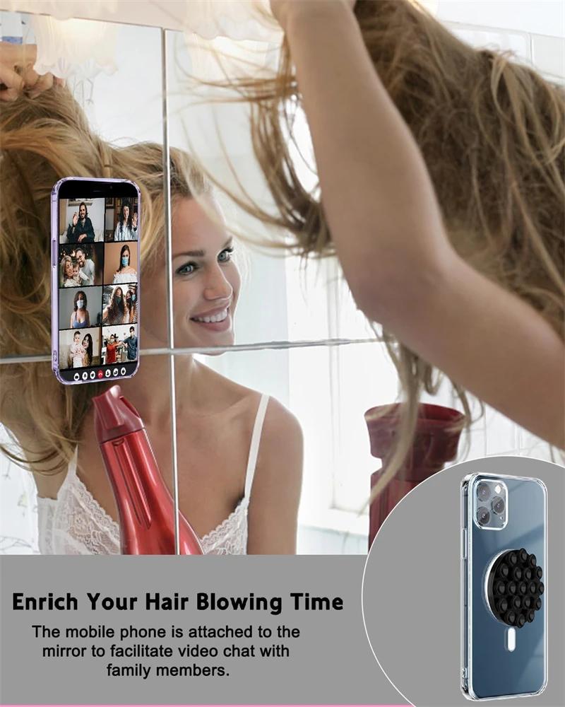 Strong Magnetic Hands Free Silicone Suction Cup Phone Grip Holder for Magsafe Universal Selfies Videos Mac Safe Lazy Mount Stand