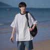 Mens Summer Updated Versatile Heavy Three-bar Striped Short-sleeved T-shirt for Mens American Comfortable Fit Mens Top