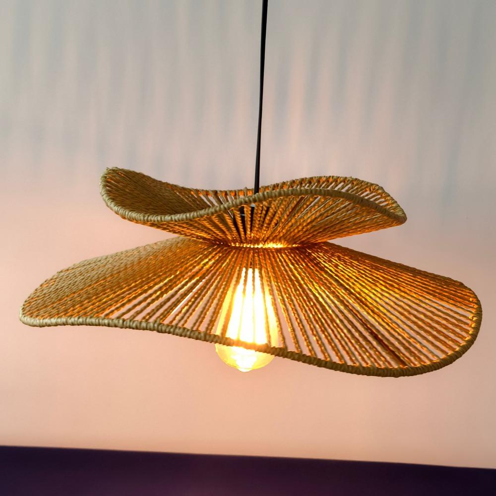 JOYINLED Hand-woven Rope Woven Pendant Light Retro Rattan Chandelier Light Wabi-sabi Homestay Bedroom Tea Room Bar Lighting