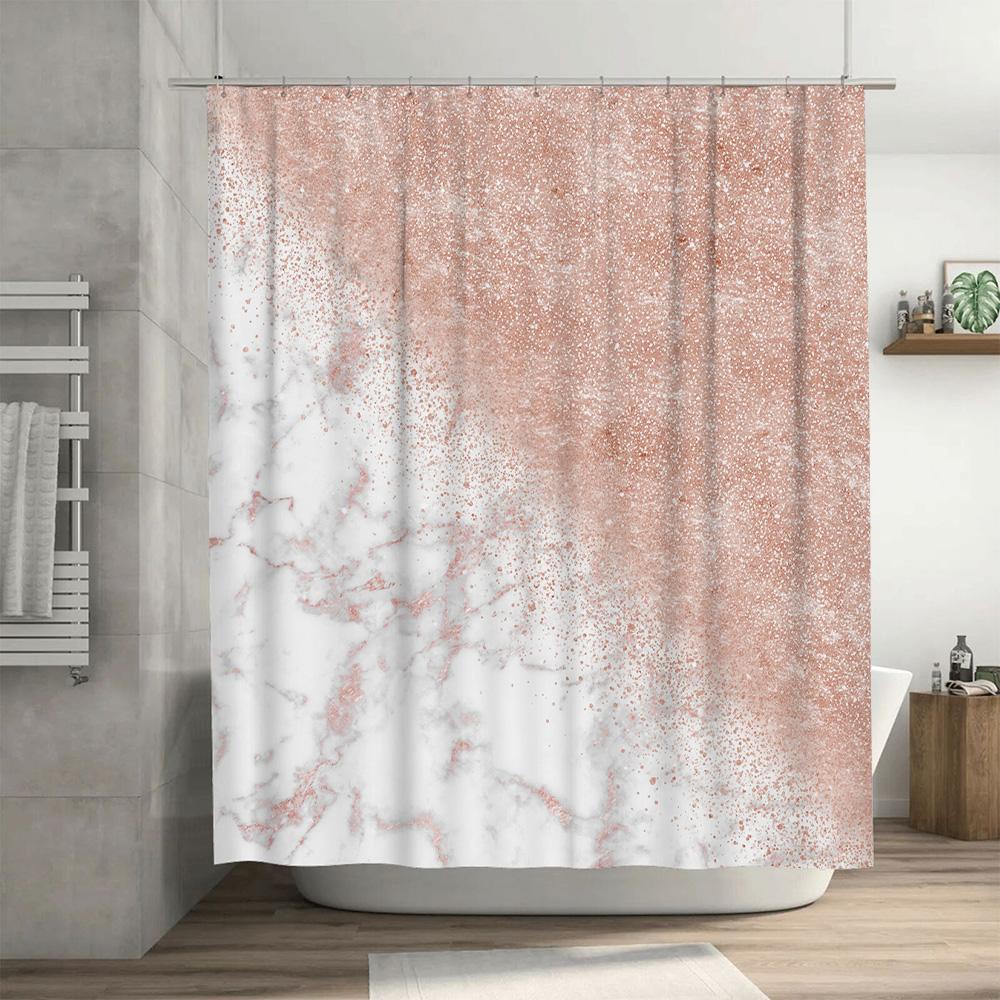 Luxury Marble Printed Shower Curtains: Rose Gold Water Drop Bath Mat for Bathroom Decor Perfect Home Gift Idea (White Pink)