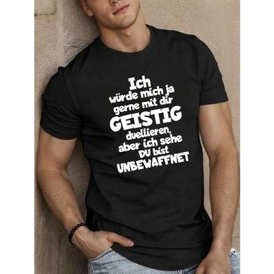 European Sizes Men's German Style Short Sleeve T-Shirt - Casual Summer Round Neck Top with German Text Print (Deutsche Schrift)