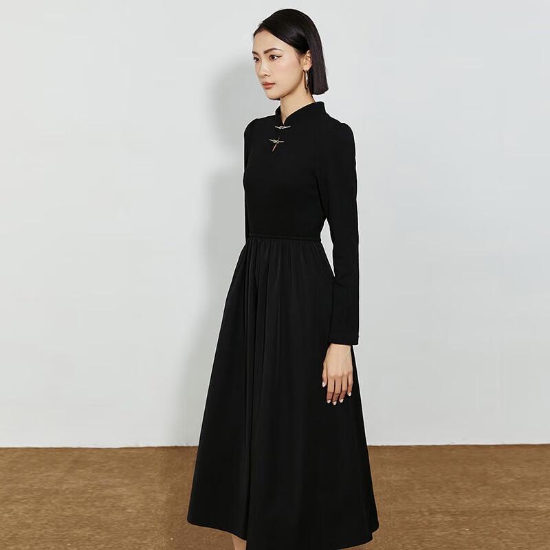 Tatu Women's New Chinese Style Knitted Patchwork Mid-length Long-sleeve Dress