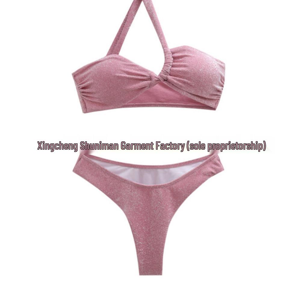 

Европейский и американский стиль блестящая ткань на одно плечо купальник бикини из трех частей Extra Large