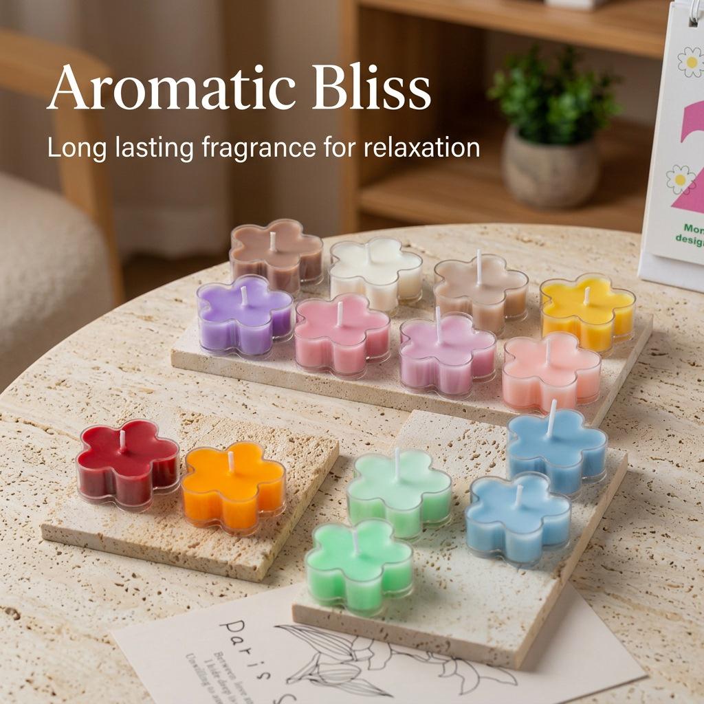 Colorful Flower-Shaped Tea Light Scented Candles - Creative Souvenir & Home Decoration for Birthdays