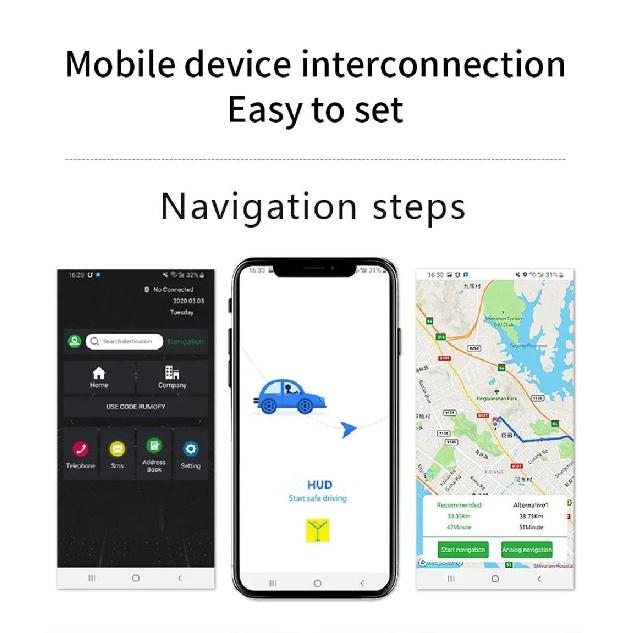 C3 Navigation HUD Speedometer Mirror OBD2+GPS Dual Mode OBD2 Head Up Display GPS HUD Digital MPH KMH Water&Oil Temp RPM Voltage