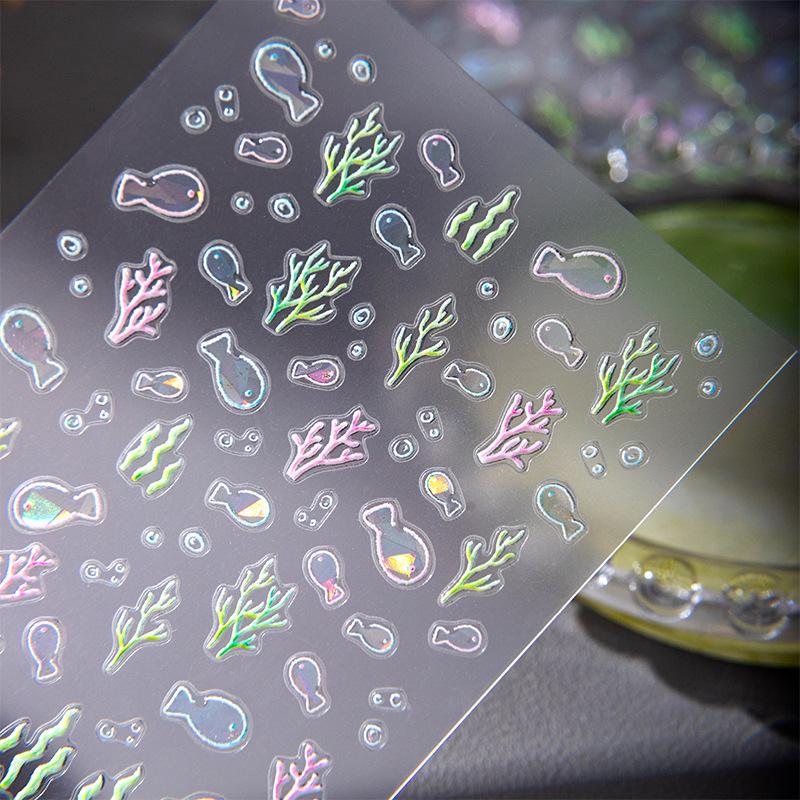 SKY Ocean Fish & Seaweed Nail Art Stickers - Jelly Shell & Bubbles Design