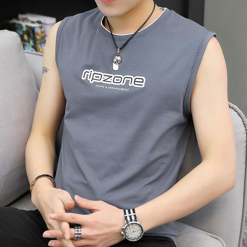 Ermeløs tanktopp for menn Sommer ermeløs T-skjorte koreansk versjon av bomullsskulderunderskjorte Sport Fitness Løse topper