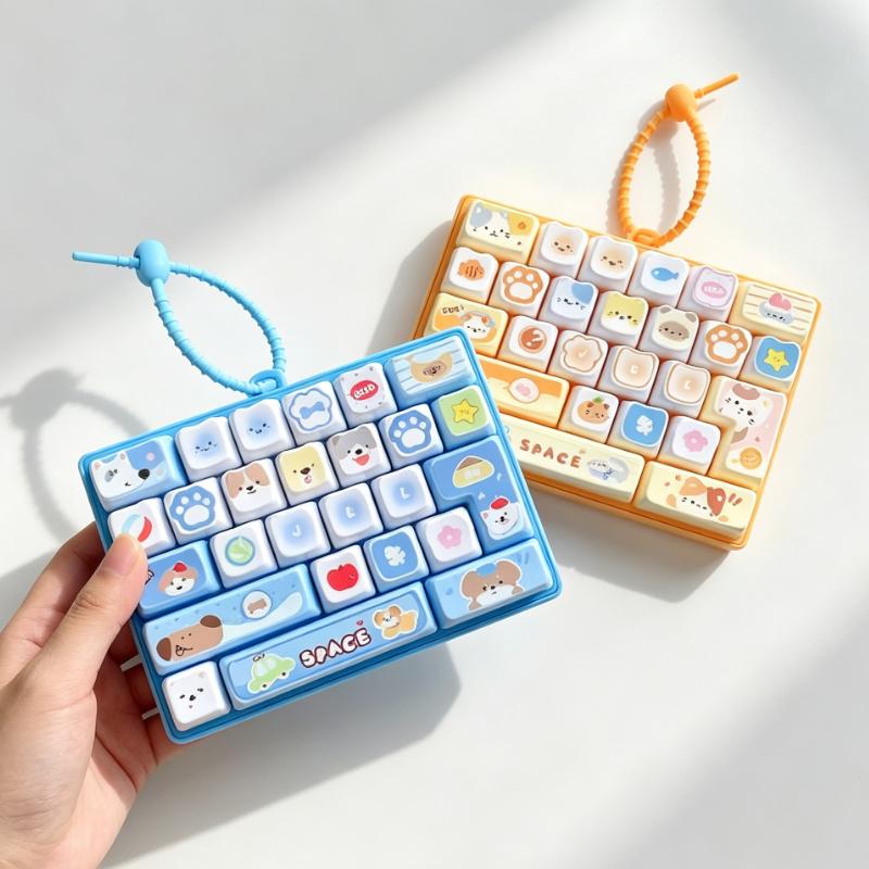Portable Cute Animal Mini Keyboard Fidget Clicker Keychain Silent Press Button Stress Relief Toy for Home Office Use