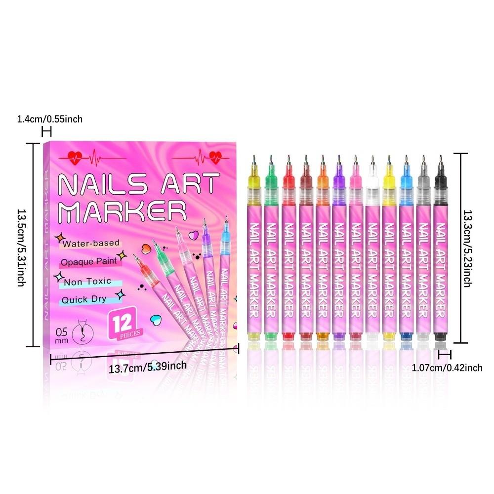 Waterproof Nails Art Marker Pens Fine Tip Acrylic Paint Pen 3D Nail Polish Pen  for DIY Nail Art