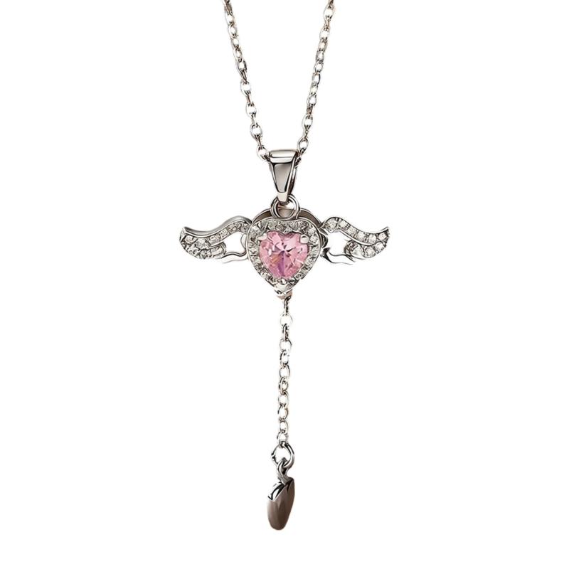 Romance Cupid Heart Wing Necklace In Elegant Zinc Alloy Fashion Neck Accessory Perfect For Date Night And Gift Giving
