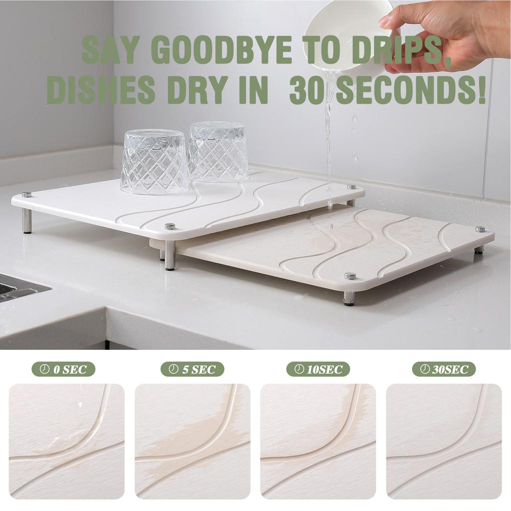 2 Pcs Stone Drying Mat   Absorbent Quick Drying Stone for Kitchen Counter with Non Slip Feet