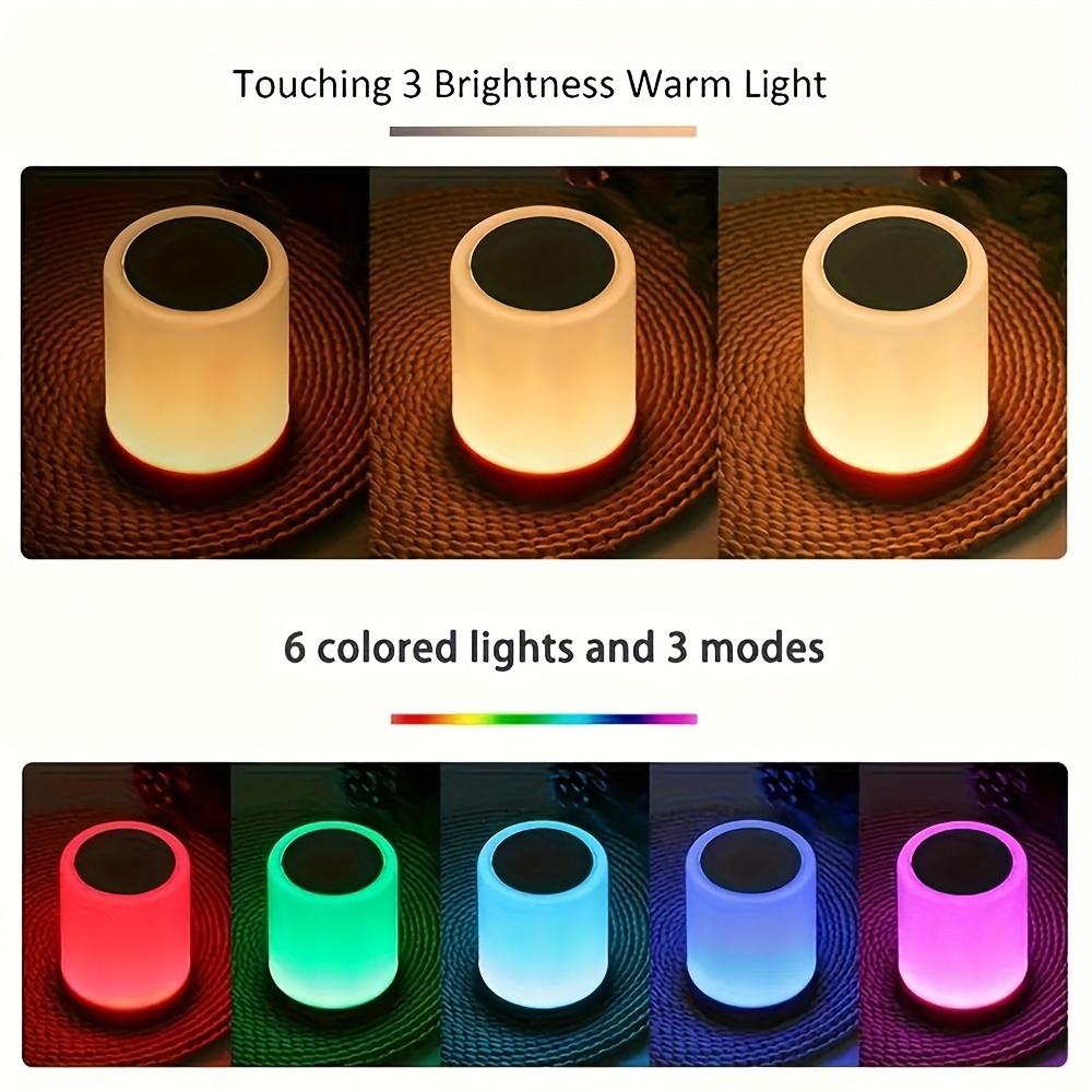 Touch-Controlled Rgb Led Bedside Lamp With Adjustable Color And Wood Grain Design, Usb Rechargeable