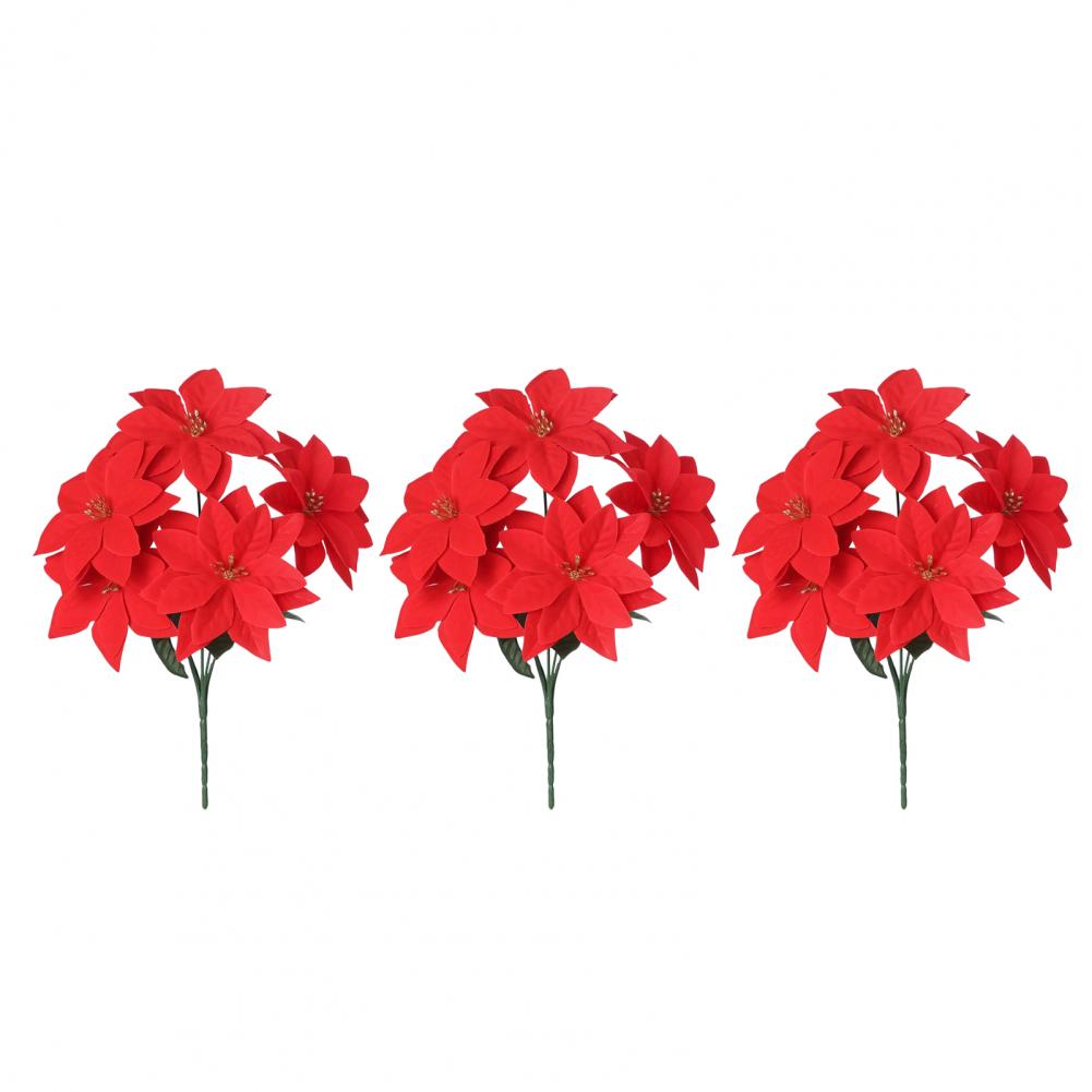 Faux Poinsettia Stems Flowers 13 Inch Artificial Poinsettia Flower Bouquet With 5/7 Heads Faux Silk Christmas Floral Arrangement