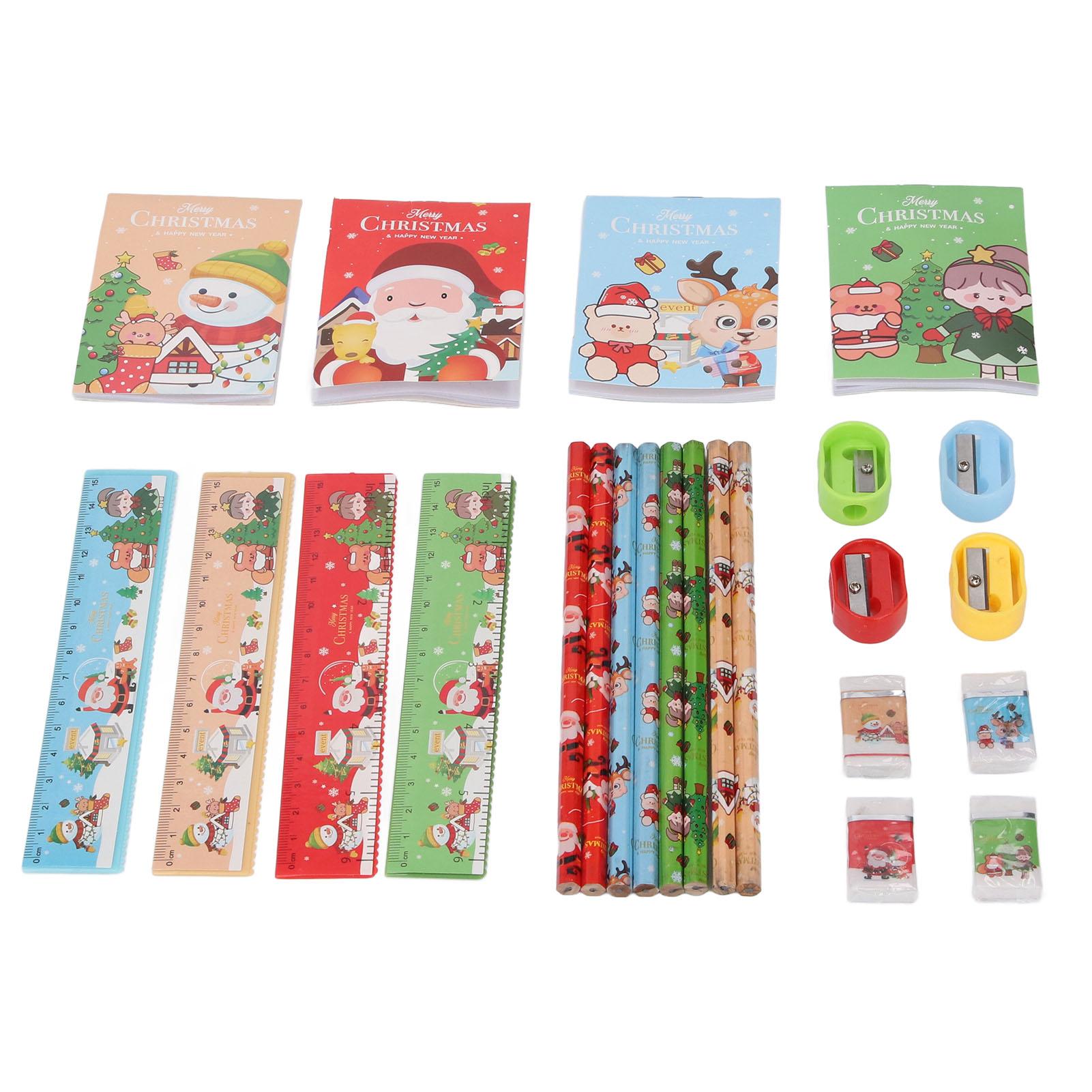 

4 комплекта рождественских школьных канцелярских принадлежностей 2 шт. карандаш линейка ластик точилка набор для студентов сувениры на вечеринку