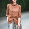 Women's Thin Cotton Shirt Solid Color Lapel Long-sleeved Blouse