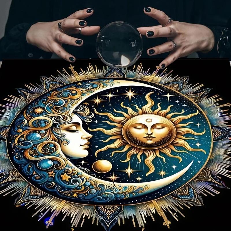 Sun Moon Pattern Astrology Tablecloth Altars Cloth Square Divinations Card Table Cloth Witchcrafts Deck Cloth