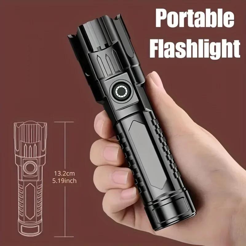 1/2/3Pcs Bright Portable Zoom LED Flashlight Built-in Battery USB-C Rechargeable Emergency Torch Outdoor 3 Lighting Modes