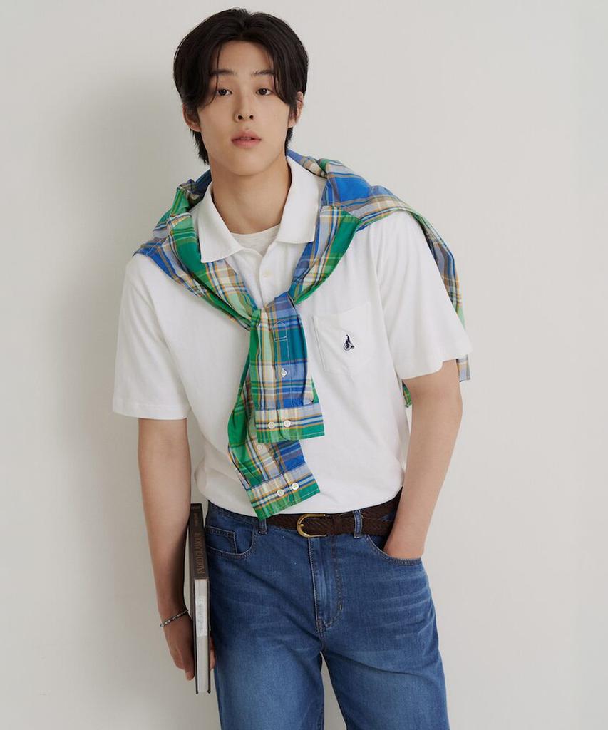 Binpolmen Cotton Linen Open-Neck T-Shirt White