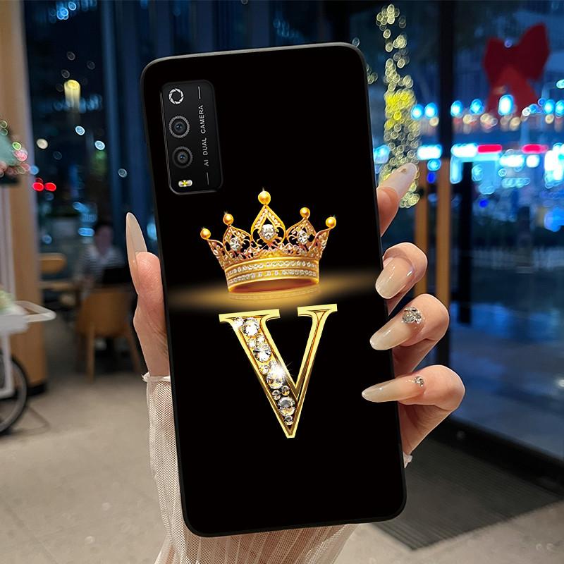 Case For TCL 205 4187D Bumper Black Silicone Shockproof Soft Casing Lucky Exclusive Initial Letter Luxury Crown Pattern Cover