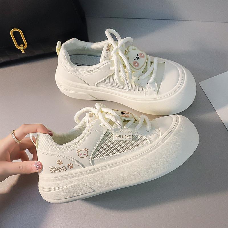 0 Thick-soled New Spring Low-top Sports Shoes Student Ugly Cute Little White Shoes Heightening Bread Shoes