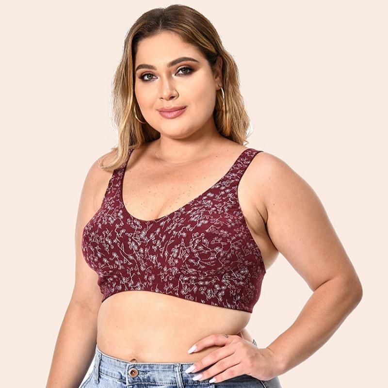 Europäischer und Amerikanischer Reiner Baumwolle Ohne Bügel Übergröße BH Bedruckt Chinesischer Stil Breiter Schulterträger Bequeme Unterwäsche