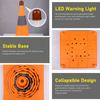Traffic Safety Cone 30x19x19cm Collapsible Portable Reflective Parking Cone with LED Warning Light