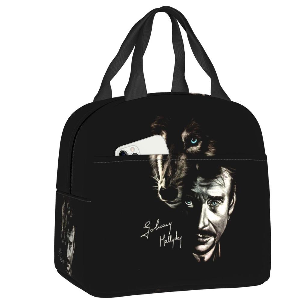 Sac à déjeuner isotherme personnalisé Johnny Hallyday Chanteur de Rock Français pour Pique-nique en Plein Air Réutilisable Glacière Thermique Boîte Bento Femmes Enfants