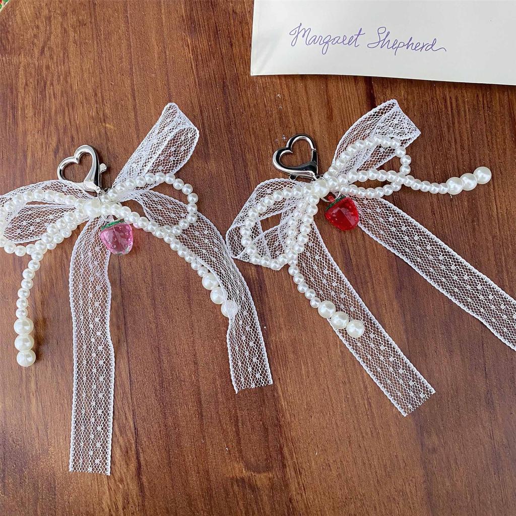 Lovely Strawberry Bowknot Phone Strap Charm Pendant with Star Accents Sturdy Handbag Adornment Craft Supplies for Girls