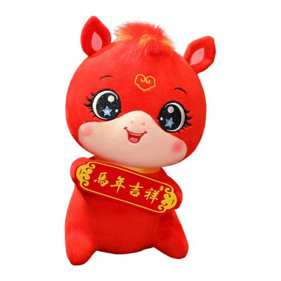 Horse Plush Doll with Blessing Banner Year of The Horse Symbol Traditional Craftsmanship Plush Doll Bedside Car Decoration