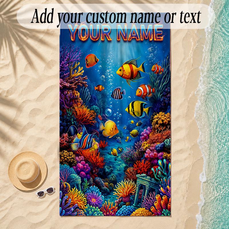 Meerjungfrau Thema Weiches Strandtuch Personalisiert Benutzerdefinierter Name Text Handtuch Tragbar für Strand Pool Reisen