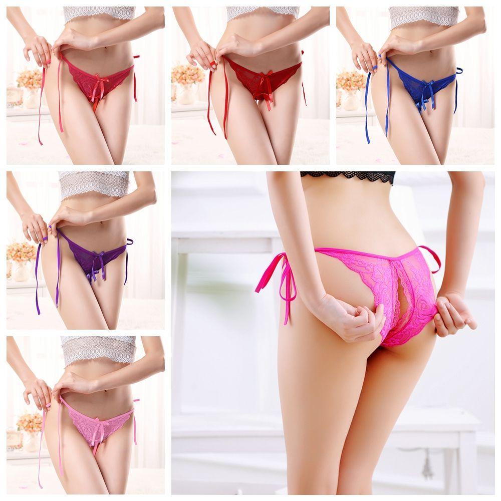 Nightwear Sleepwear Bowknot Lace G-string Crotchless Underwear Open Crotch Sexy Bondage Panties