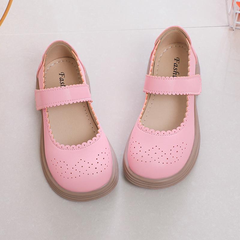 2024 New Soft Girls Casual Shoes Lace Solid Color Non-slip Kids Fashion Leather Shoes Non-slip Children Shallow Loafer Round-toe