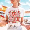 Strawberry Letter Flower Pattern Women's Short Sleeved Summer Casual Round Neck Basic Style Versatile Regular Sweet Top T-Shirt
