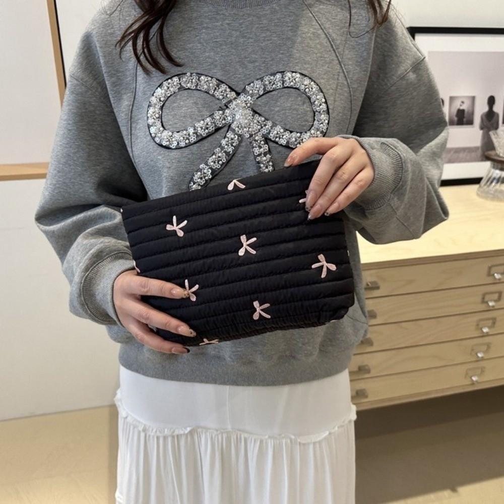 Quilted Bow Cosmetic Bag Multi-functional Sanitary Napkin Storage Bag Portable Toiletry Bag  Trave