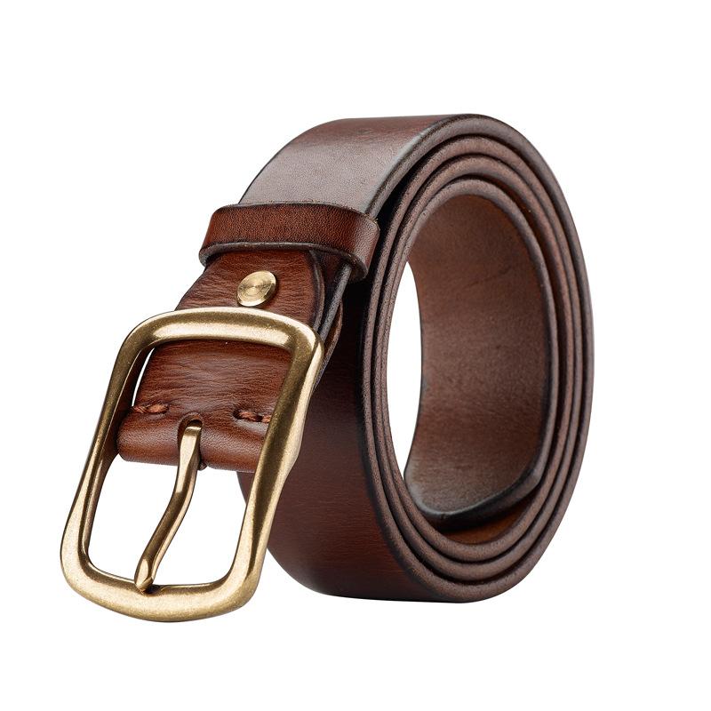 Retro Genuine Leather First Layer Cowhide Men'S Belt Pure Copper Buckle Pin Buckle Handmade Old Middle-Aged And Young Versatile Belt
