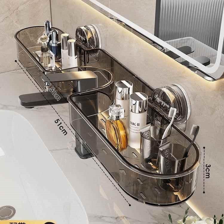 

Acrylic Organizer Shelf Over The Bathroom Faucet /Kitchen Sink Suction Cup Mirror Front Wall-mounted Countertop Storage Rack