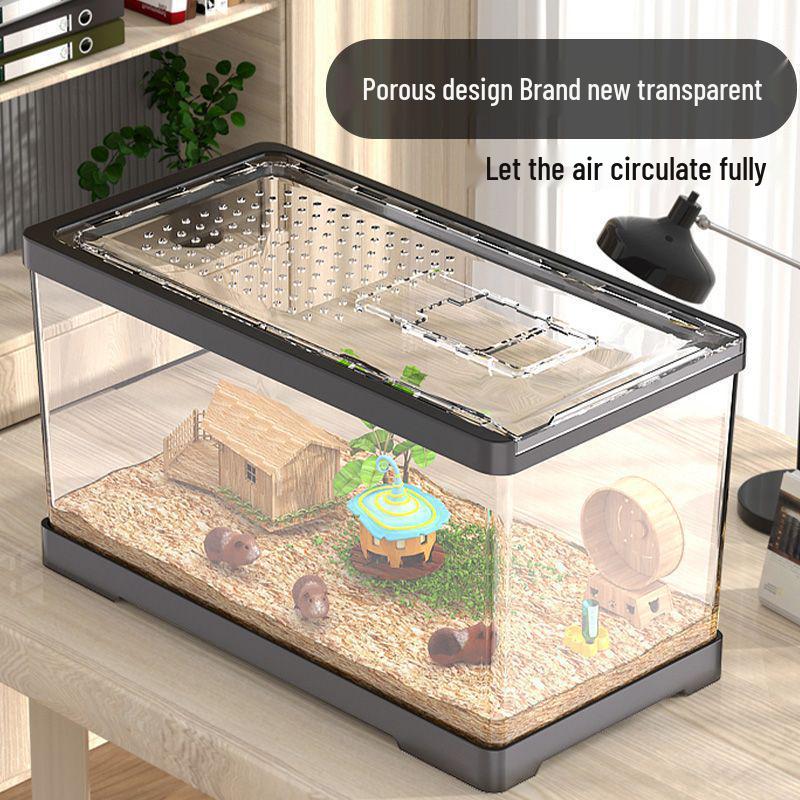 Luxury Acrylic Transparent Hamster Cage with Landscaping - Beginner Friendly, Spacious, for Golden Hamsters