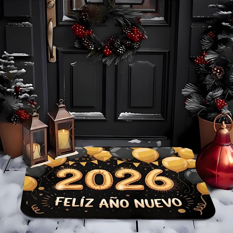 New Year Carpet Mat Rug Home Decoration Cartoon Dog Fireworks Pattern Festive Floor Mat Welcome Mat Door Mat Kitchen Rug