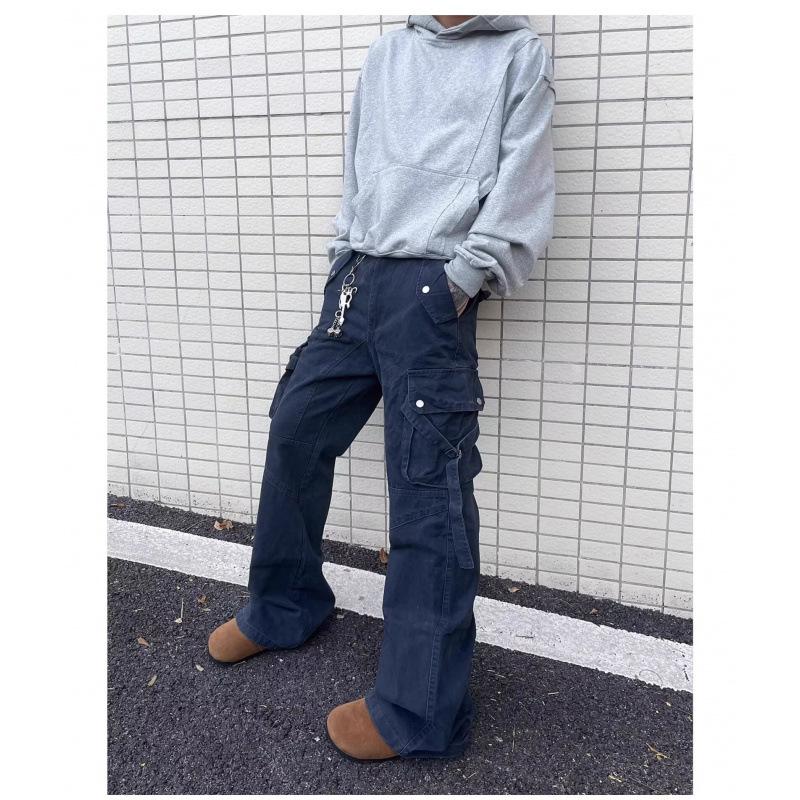 JYL Men s Cargo Pants American Vintage Washed Multi-Pocket Loose Wide-Leg Denim M богомол