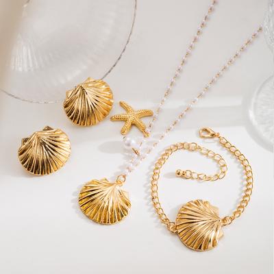 European and American New Ocean Wind Necklace, Fashionable Design Personalized Starfish Shell Earrings Bracelet for Women