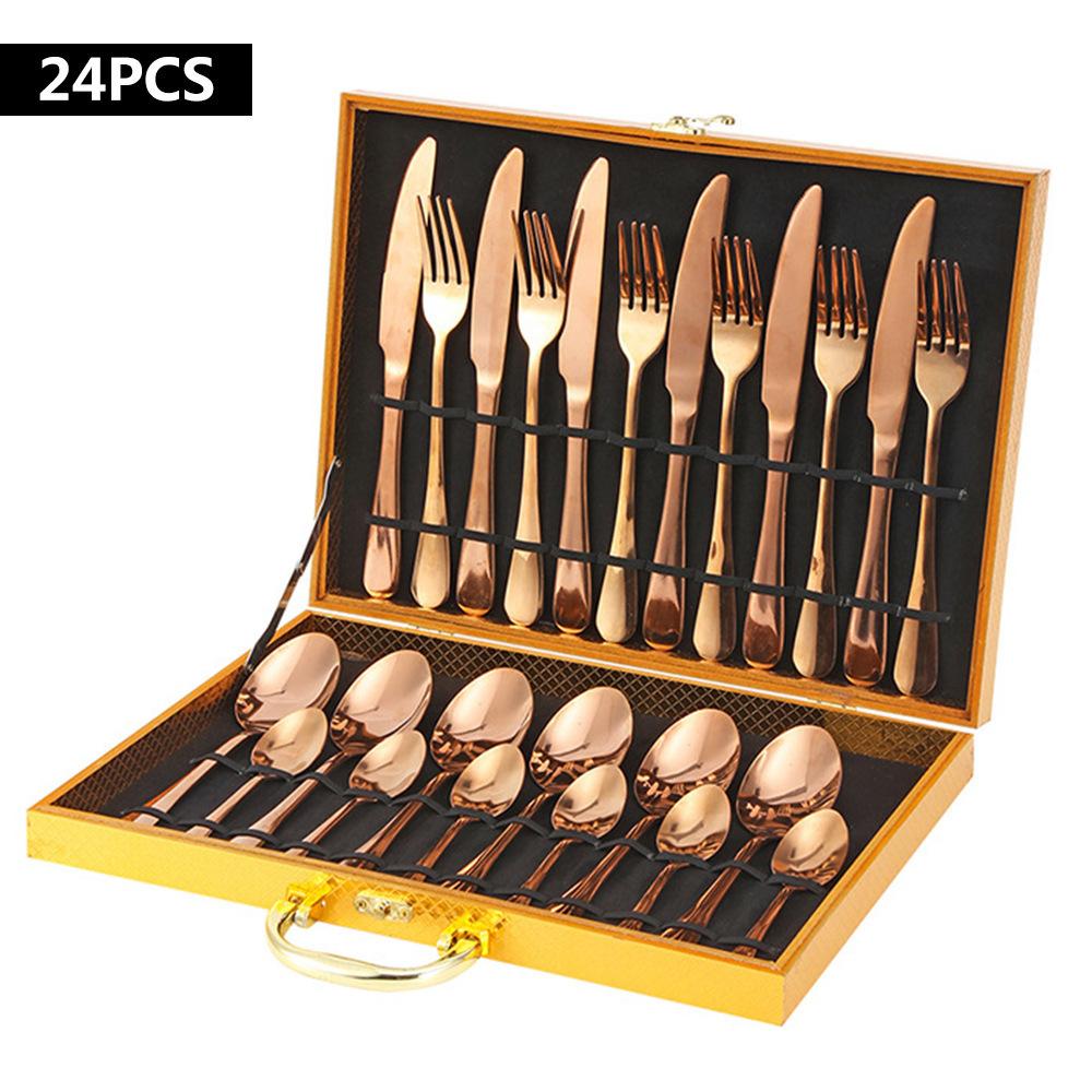 Home Kitchen Supplies Golden Wooden Box, Steel Dining Utensils, Western Dining Swords, 24pcs, Clothes, Dinner Utensils, Ceremony Boxes, Clothes