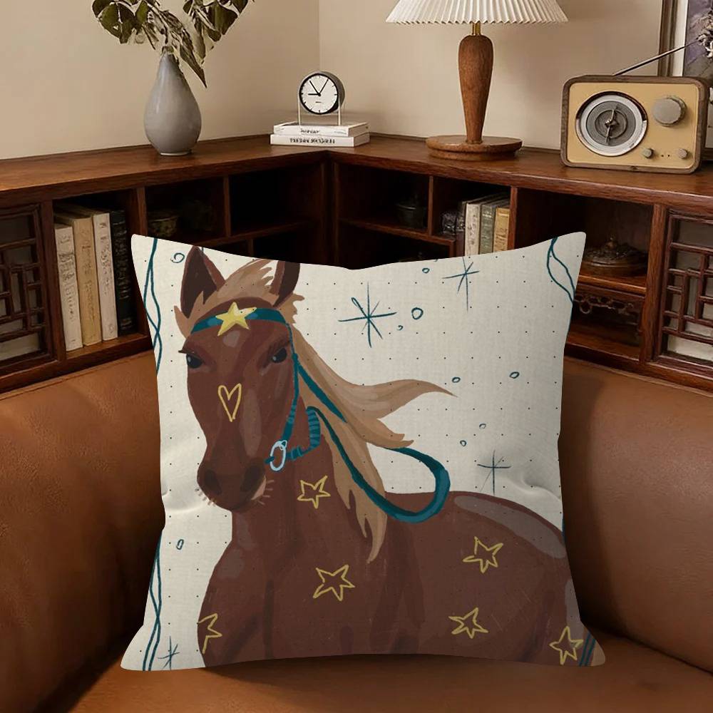 Modern Simple Geometric Light Luxury Horse Pillowcase Toon Gift Cushion Cover Bedroom Home Sofa Chair Seat Decor Pillow Case