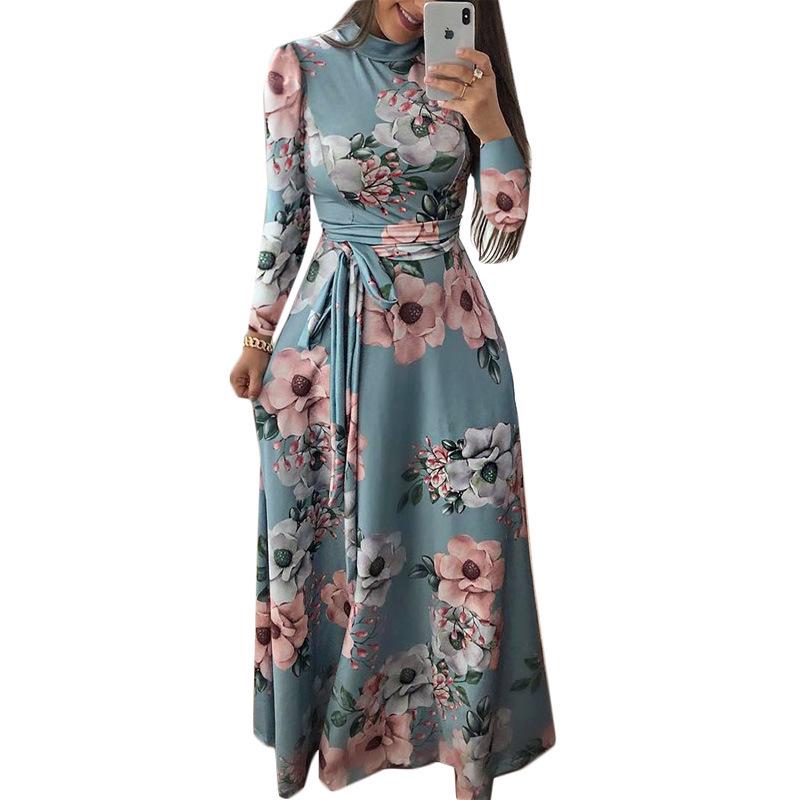 chinese dress ladies Split Long Boho Maxi Dress  Layered Skirt, Square Neck & Waist Sash in Gray | Women's Boho Fashion | L