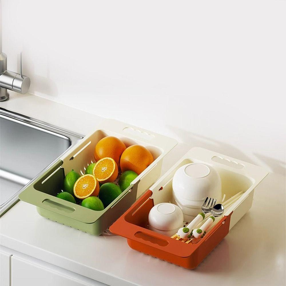 Fashion Double-layer Kitchen Drain Basket Retractable with Filter Tray Sink Storage Rack Filter Rack