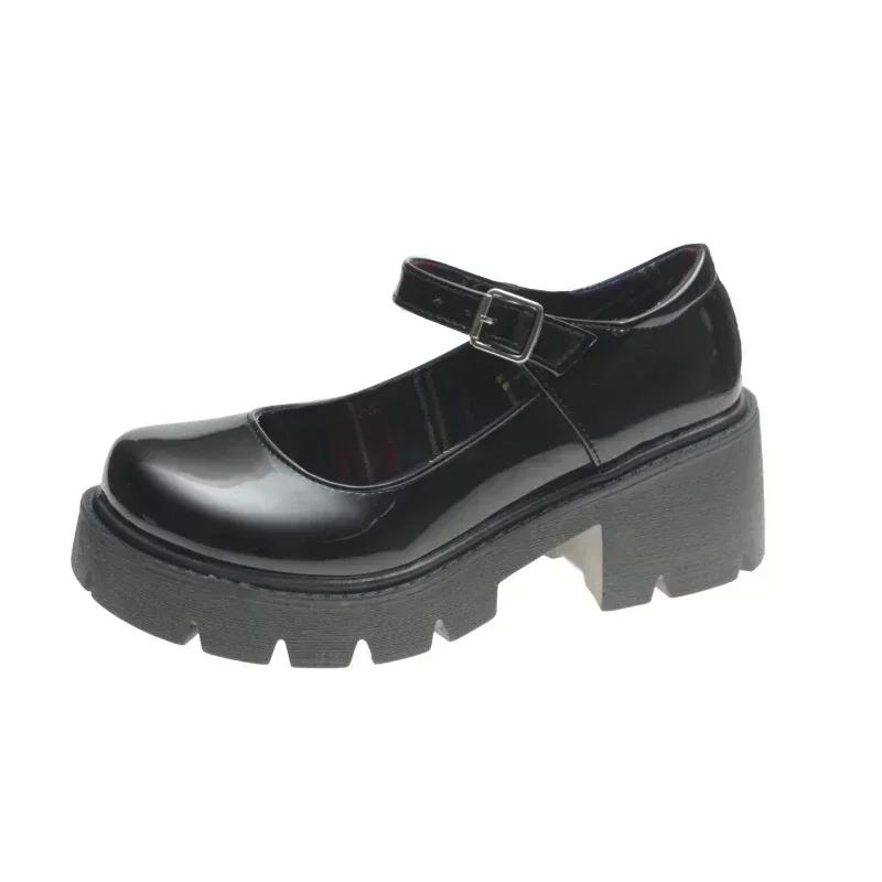 Damen Slipper Plateau Sohle Ein-Riemen Schnalle Blockabsatz Kleine Lederschuhe Kleid Büro Große Größe 2025 Damenschuhe