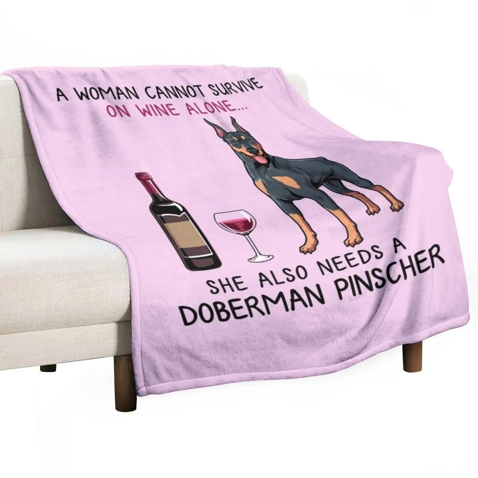 

Doberman Pinscher and wine Funny dog Throw Blanket Flannel Fabric Single Blanket Luxury Blanket 30x40in