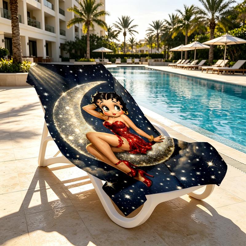 Betty Boop Print Beach Towel Design, Soft, Lightweight. for Home Bathroom, Spa, Pool, Yoga, Surfing, Camping, Gift for Family, Friend