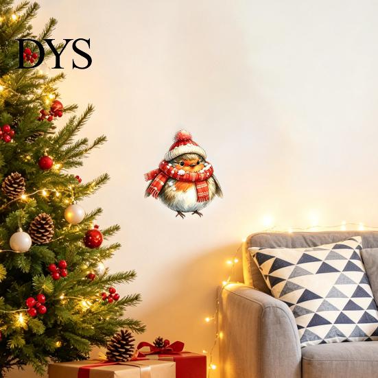 Watercolor Bird Wall Decals Christmas Sticker, Cute with Wreath/Scarf/Hat/Ear Warmer, PVC Waterproof Self Adhesive Stickers Window for Holiday