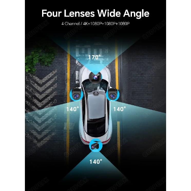 4K Dash Cam 4-Channel Record 1080P ADAS BSD Car DVR WIFI APP Rear View Mirror Auto Video Recorder Camera Ultra HD 24H Parking