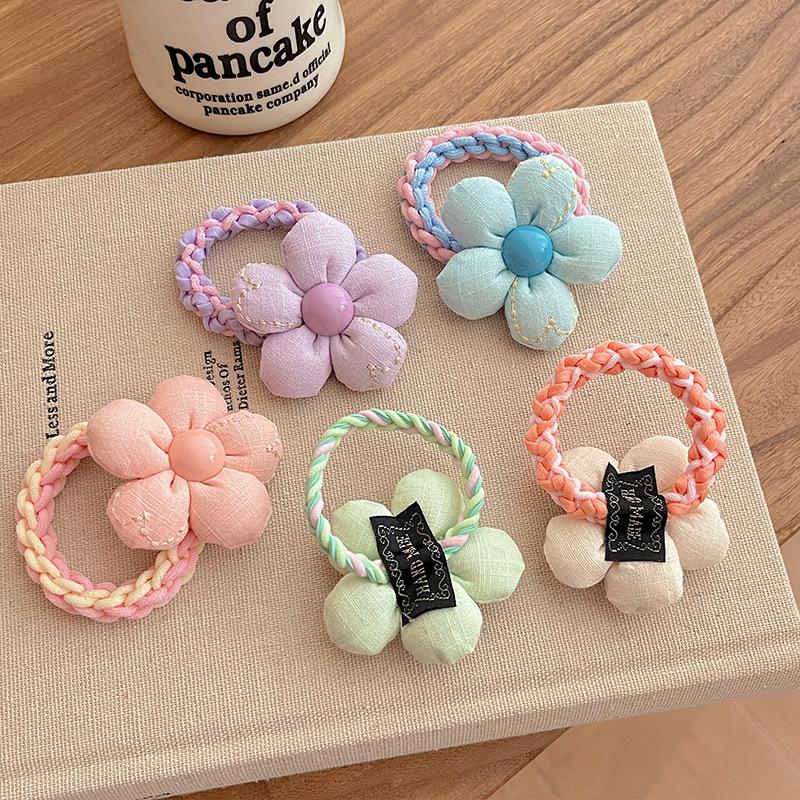 Candy Color Headband Wool Bold Flower Hair Rope Children'S Sweet High Elastic Hair Band Headgear Head Flower Girls Hair Accessories